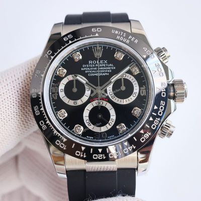 Clean Factory Rolex Daytona 7750 Black Face Watch 